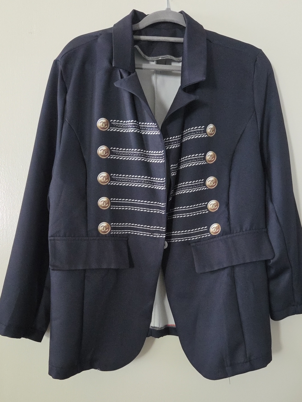Navy Military-Style Women's Blazer Jacket